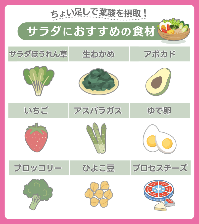 葉酸が多い食べ物（野菜・サラダ）